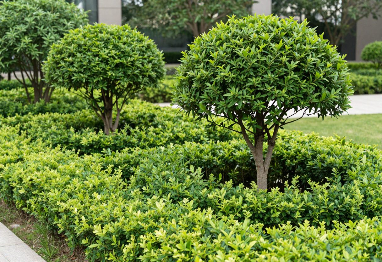 Well-spaced shrubs and a tree limbed up to six feet in a fire-conscious landscape