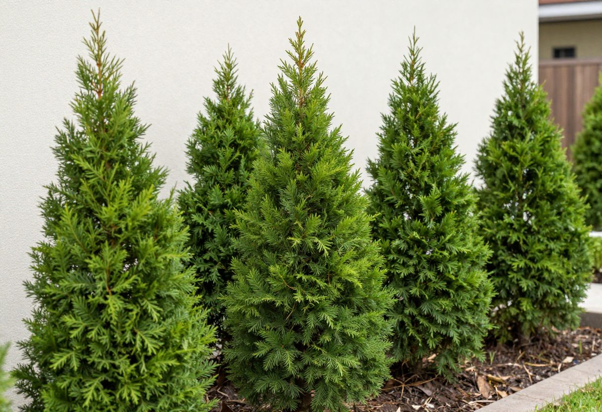 Well-spaced foundation shrubs planted with clear gaps from a house wall