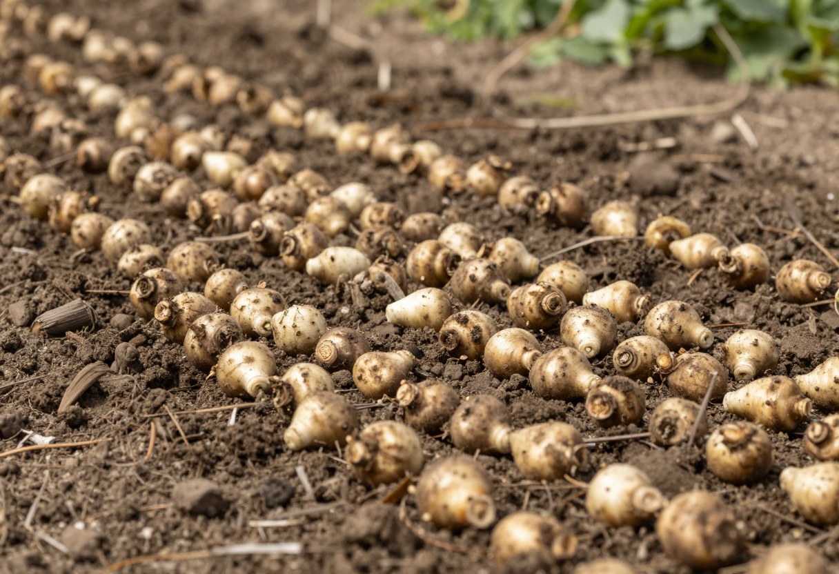 Freshly dug dahlia tubers curing in a single layer in a cool, dry space